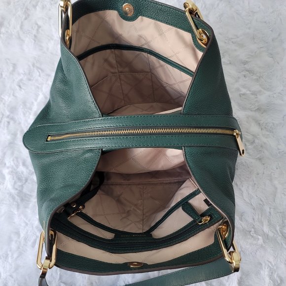 MICHAEL KORS Raven Green Emerald Gold Leather Large Shoulder Tote - Picture 9 of 14